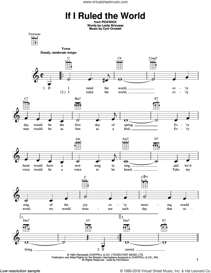If I Ruled The World sheet music for ukulele by Leslie Bricusse and Cyril Ornadel, intermediate skill level