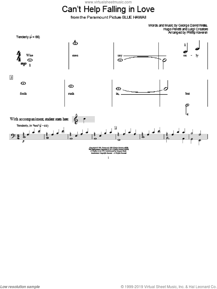 Can't Help Falling In Love (arr. Phillip Keveren) sheet music for piano solo (elementary) by Elvis Presley, Phillip Keveren and George David Weiss, wedding score, beginner piano (elementary)