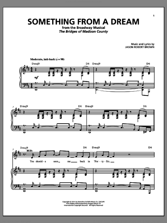 Something From A Dream (from The Bridges of Madison County) sheet music for voice and piano by Jason Robert Brown, intermediate skill level