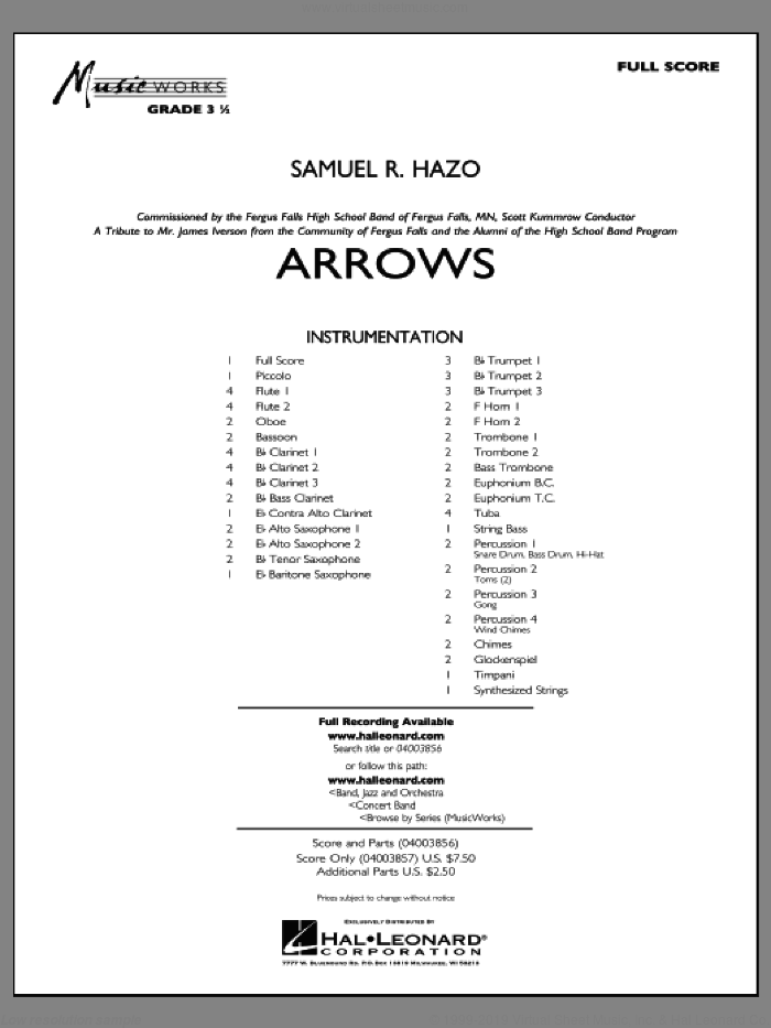 Arrows (COMPLETE) sheet music for concert band by Samuel R. Hazo, intermediate skill level