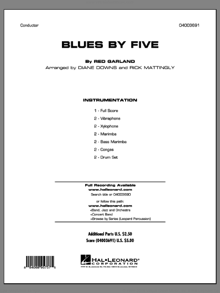 Blues By Five (COMPLETE) sheet music for concert band by Miles Davis, Diane Downs and Red Garland, intermediate skill level