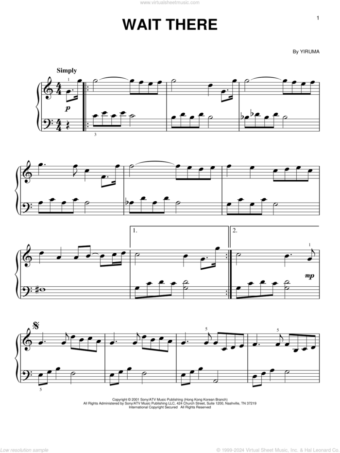 Wait There, (easy) sheet music for piano solo by Yiruma, classical score, easy skill level