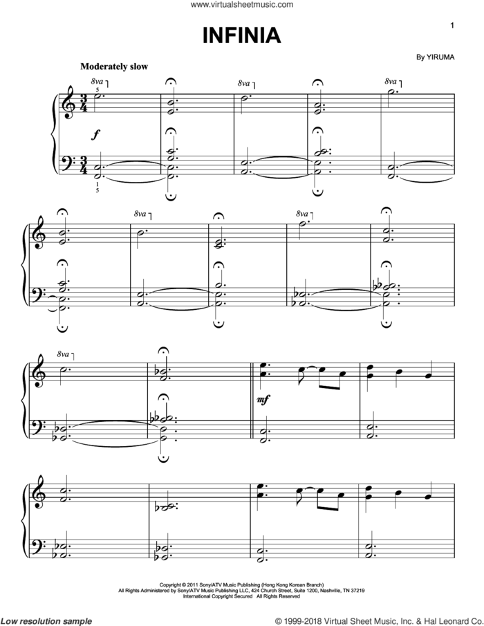 Infinia sheet music for piano solo by Yiruma, classical score, easy skill level
