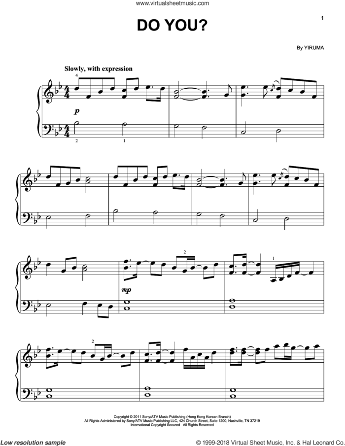Do You?, (easy) sheet music for piano solo by Yiruma, classical score, easy skill level