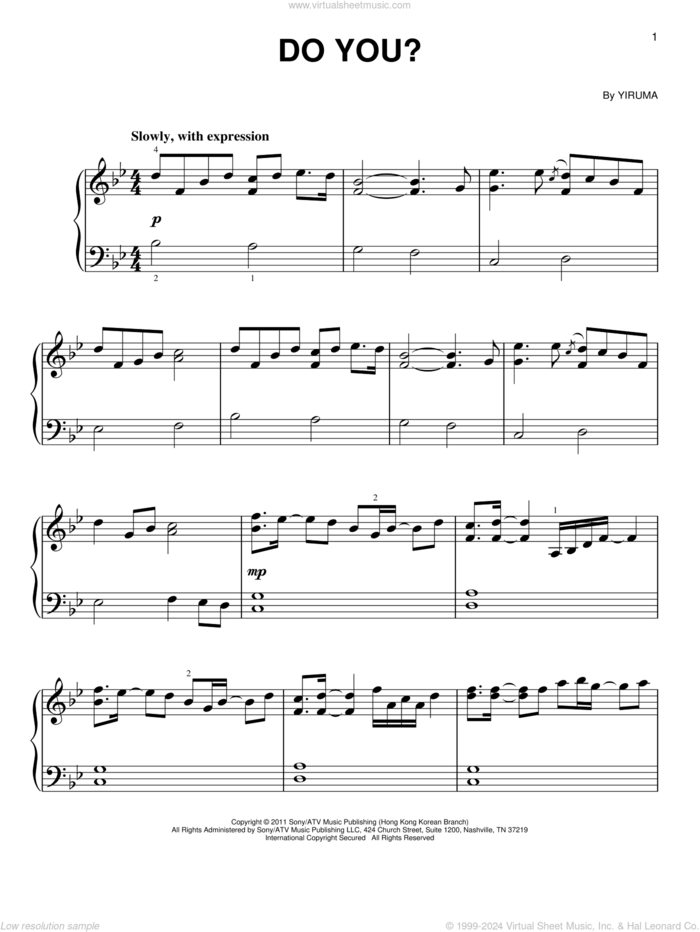 Do You?, (easy) sheet music for piano solo by Yiruma, classical score, easy skill level