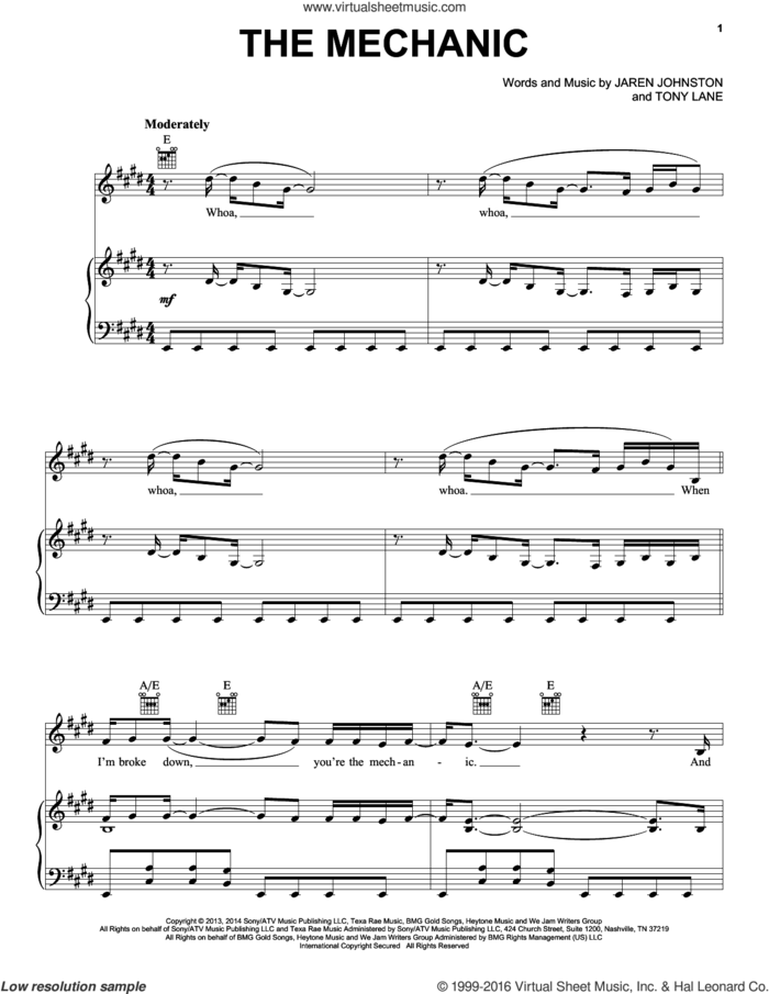 The Mechanic sheet music for voice, piano or guitar by Rascal Flatts, Jaren Johnston and Tony Lane, intermediate skill level