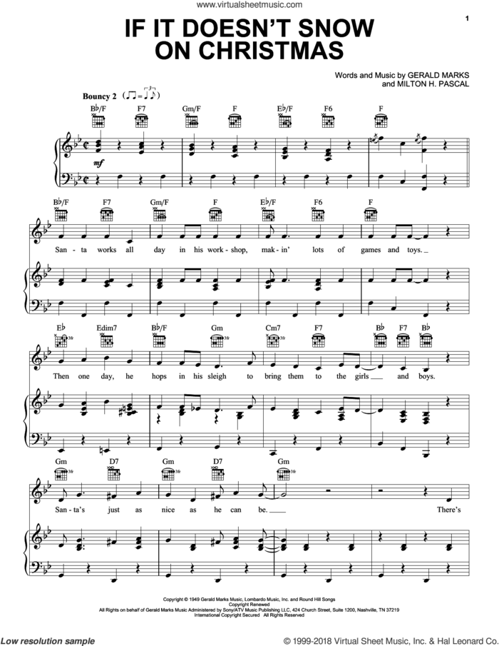 If It Doesn't Snow On Christmas sheet music for voice, piano or guitar by Gene Autry, Gerald Marks and Milton H. Pascal, intermediate skill level