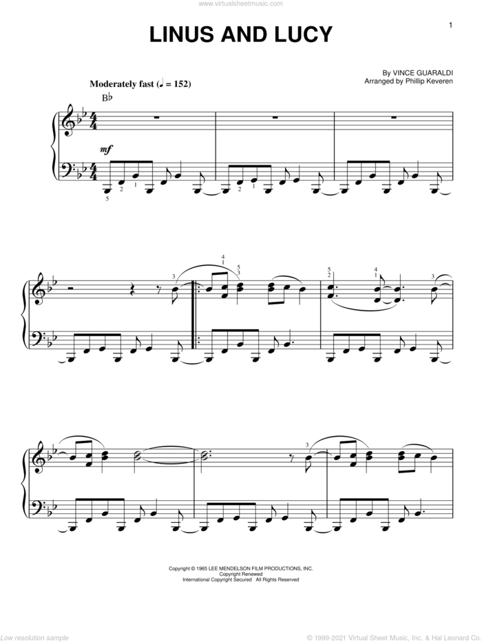 Linus And Lucy (arr. Phillip Keveren), (easy) sheet music for piano solo by Vince Guaraldi and Phillip Keveren, easy skill level