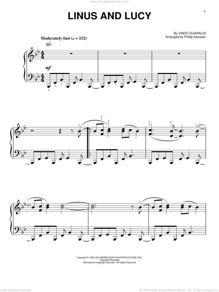 Linus And Lucy (arr. Phillip Keveren), (easy) sheet music for piano solo by Vince Guaraldi and Phillip Keveren, easy skill level