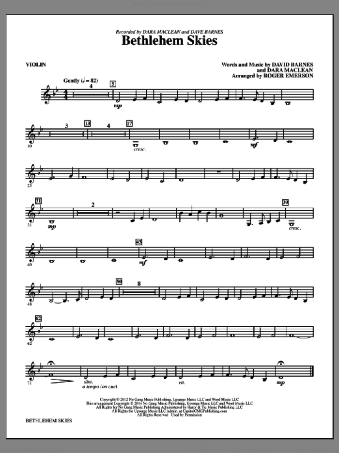 Bethlehem Skies (complete set of parts) sheet music for orchestra/band by Roger Emerson, Dara MacLean and David Barnes, intermediate skill level