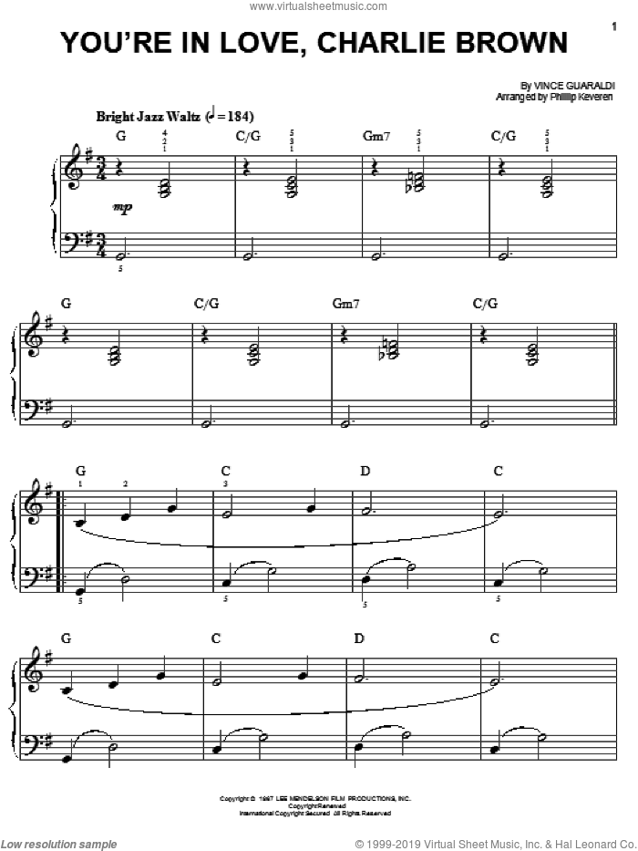 You're In Love, Charlie Brown (arr. Phillip Keveren) sheet music for piano solo by Vince Guaraldi and Phillip Keveren, easy skill level