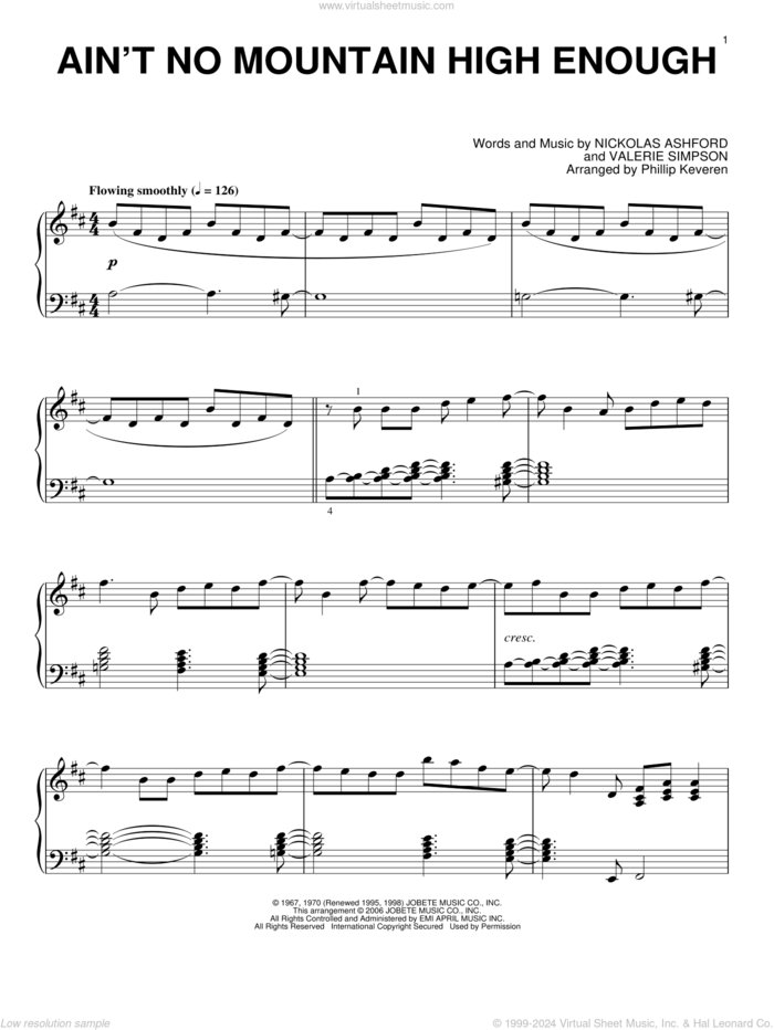 Ain't No Mountain High Enough (arr. Phillip Keveren) sheet music for piano solo by Marvin Gaye & Tammi Terrell, Phillip Keveren, Ashford & Simpson, Diana Ross, Marvin Gaye, Michael McDonald, Tammi Terrell, Nickolas Ashford and Valerie Simpson, intermediate skill level