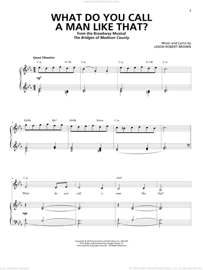 What Do You Call A Man Like That? (from The Bridges of Madison County) sheet music for voice and piano by Jason Robert Brown, intermediate skill level