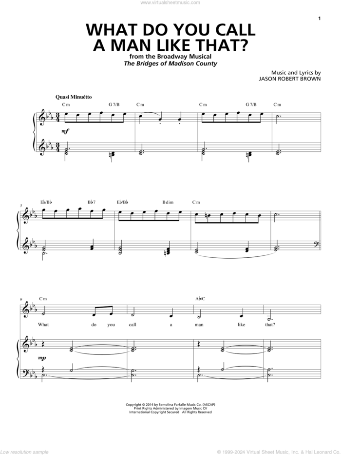 What Do You Call A Man Like That? (from The Bridges of Madison County) sheet music for voice and piano by Jason Robert Brown, intermediate skill level