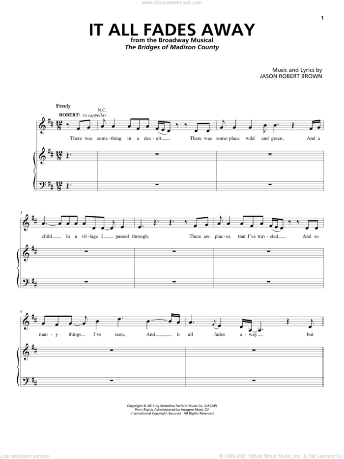 It All Fades Away (from The Bridges of Madison County) sheet music for voice and piano by Jason Robert Brown, intermediate skill level