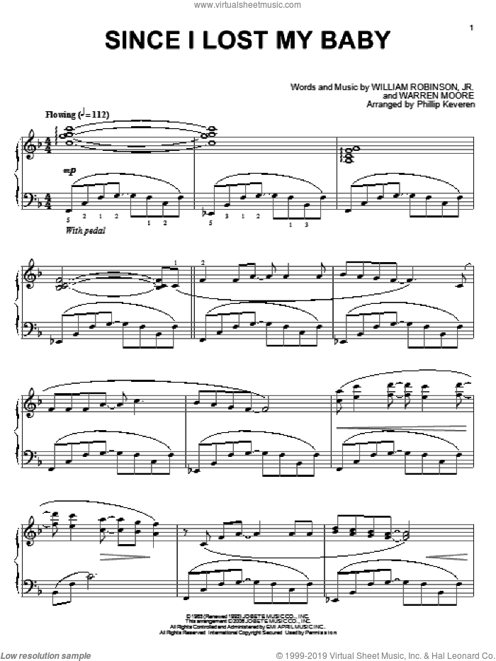 Since I Lost My Baby (arr. Phillip Keveren) sheet music for piano solo by The Temptations, Phillip Keveren, Luther Vandross, Warren Moore and William Robinson Jr., intermediate skill level