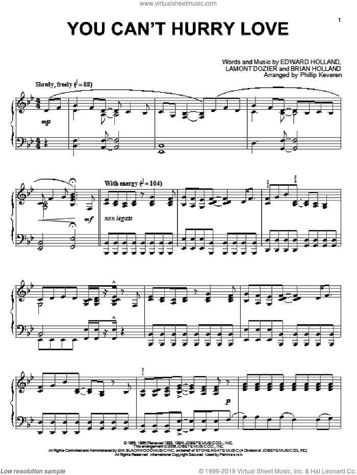 You Can't Hurry Love (arr. Phillip Keveren) sheet music for piano solo by The Supremes, Phillip Keveren, Phil Collins, Brian Holland, Eddie Holland and Lamont Dozier, intermediate skill level