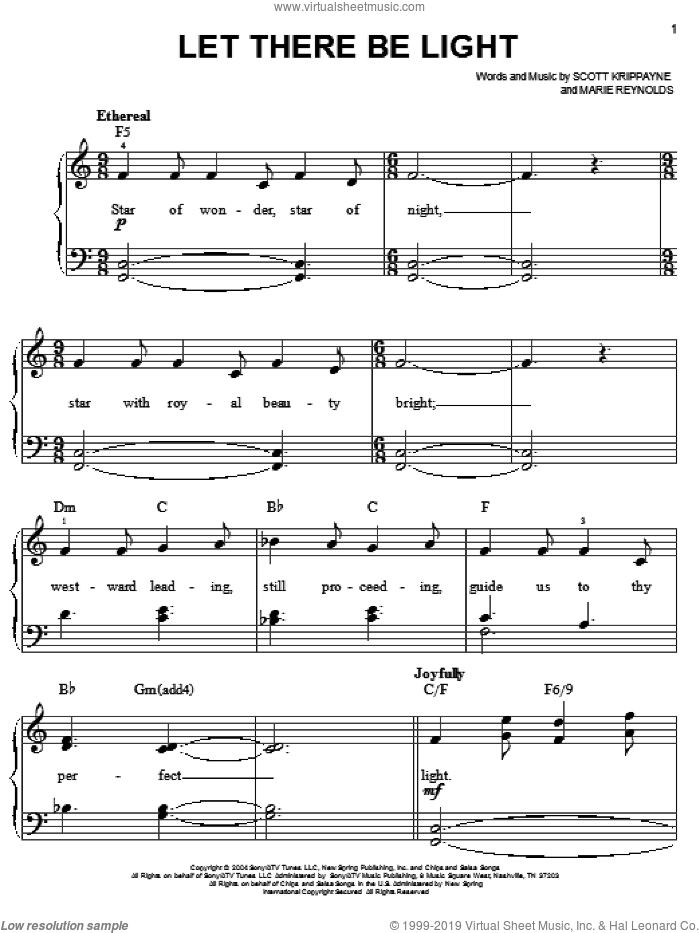 Let There Be Light sheet music for piano solo by Point Of Grace, Marie Reynolds and Scott Krippayne, easy skill level