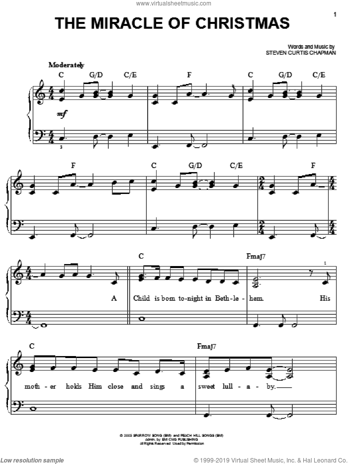 The Miracle Of Christmas sheet music for piano solo by Steven Curtis Chapman, easy skill level