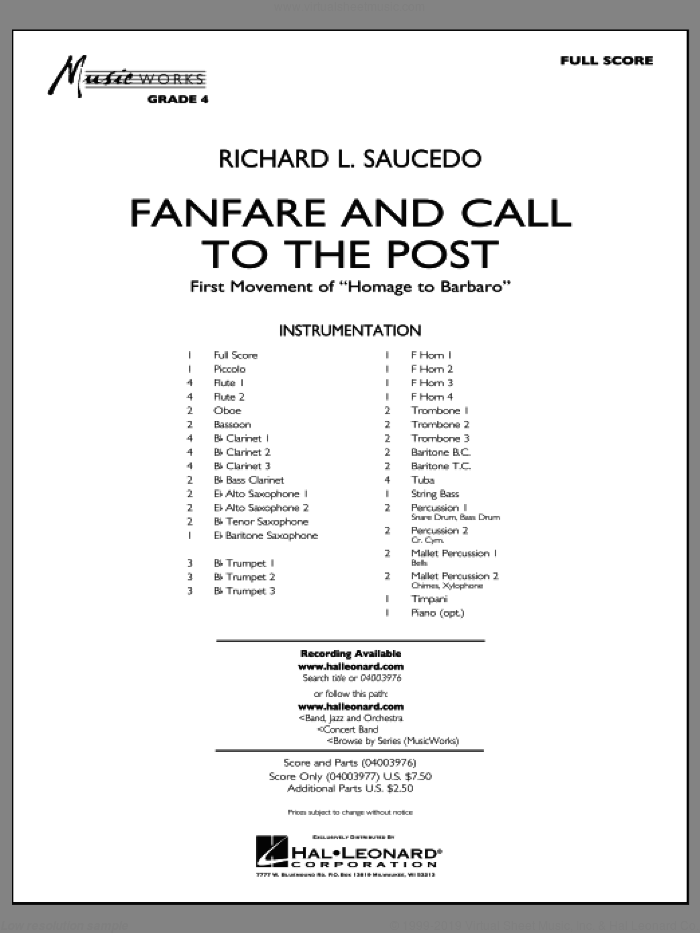 Fanfare and Call to the Post (COMPLETE) sheet music for concert band by Richard L. Saucedo, intermediate skill level