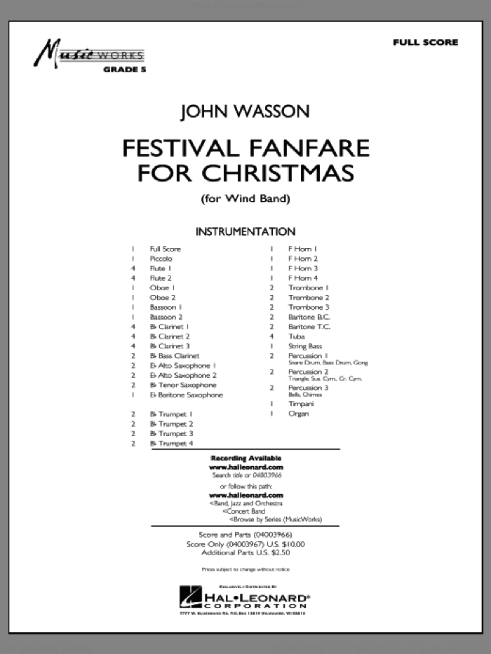 Festival Fanfare for Christmas (for Wind Band) (COMPLETE) sheet music for concert band by John Wasson, intermediate skill level