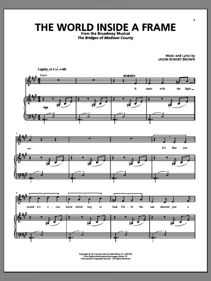 The World Inside A Frame (from The Bridges of Madison County) sheet music for voice and piano by Jason Robert Brown, intermediate skill level