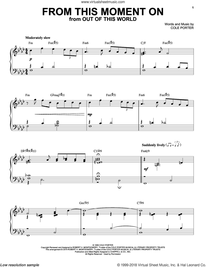 From This Moment On [Jazz version] (from Kiss Me, Kate) (arr. Brent Edstrom) sheet music for piano solo by Cole Porter, intermediate skill level