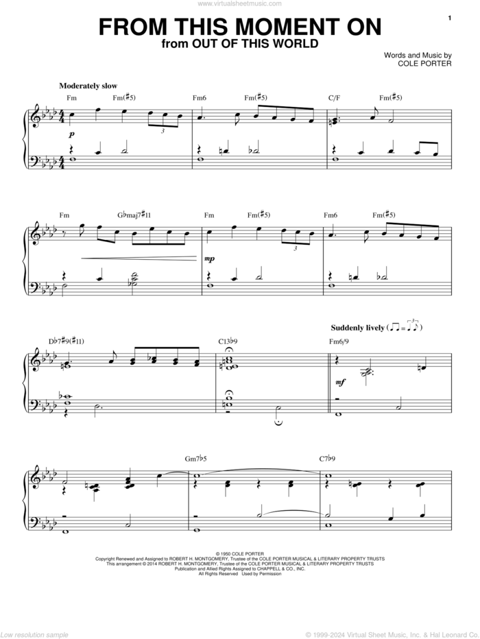 From This Moment On [Jazz version] (from Kiss Me, Kate) (arr. Brent Edstrom) sheet music for piano solo by Cole Porter, intermediate skill level