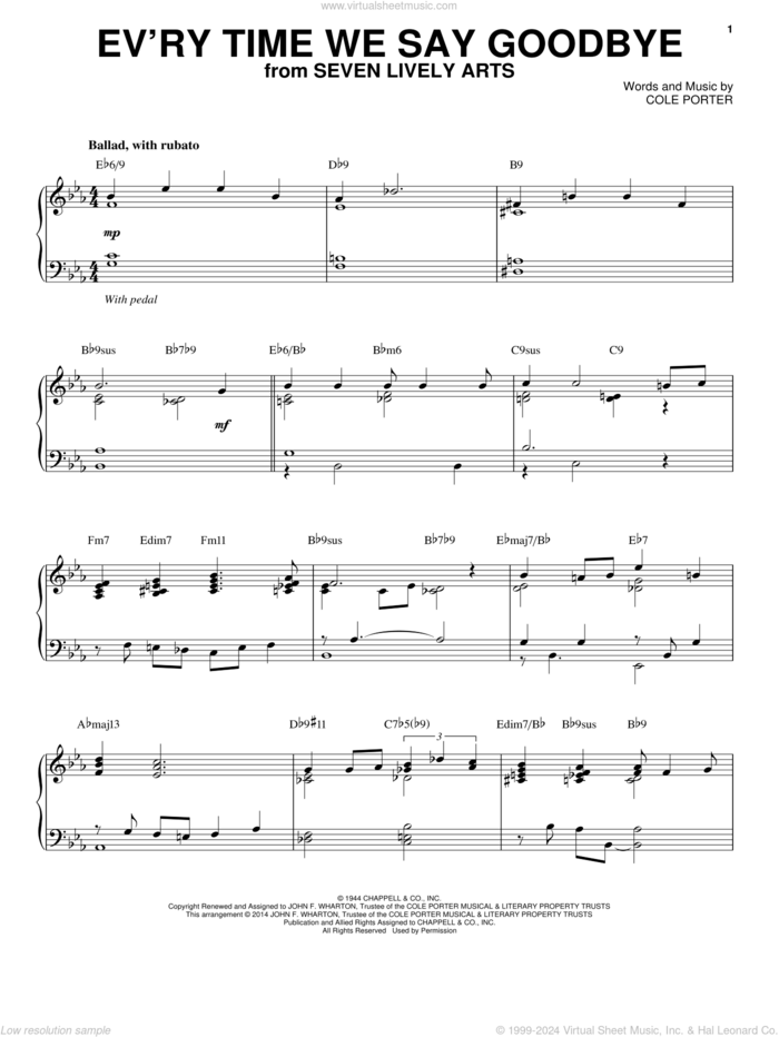 Ev'ry Time We Say Goodbye [Jazz version] (arr. Brent Edstrom) sheet music for piano solo by Cole Porter and Stan Kenton, intermediate skill level