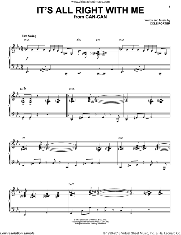 It's All Right With Me [Jazz version] (arr. Brent Edstrom) sheet music for piano solo by Cole Porter, intermediate skill level