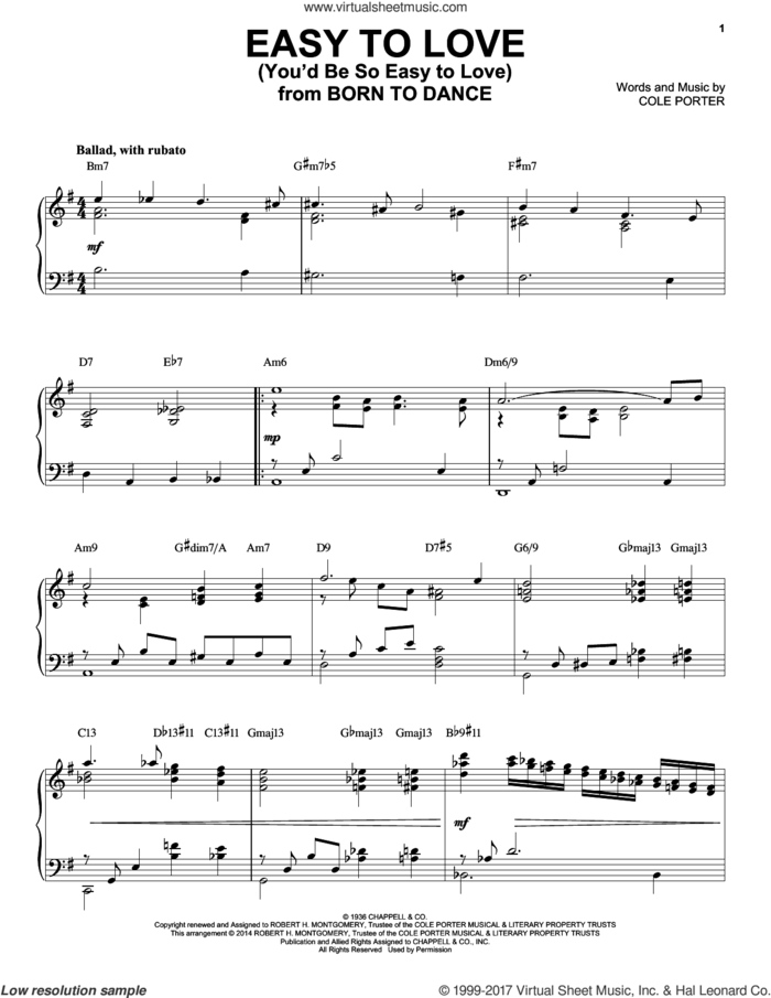 Easy To Love (You'd Be So Easy To Love) [Jazz version] (arr. Brent Edstrom) sheet music for piano solo by Cole Porter, intermediate skill level