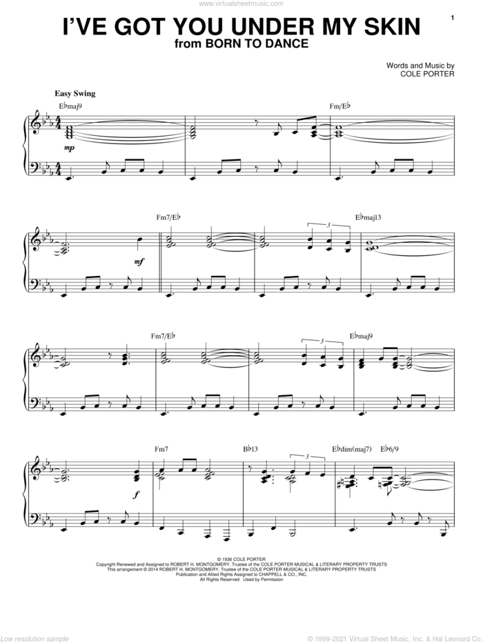 I've Got You Under My Skin [Jazz version] (arr. Brent Edstrom) sheet music for piano solo by Cole Porter, intermediate skill level