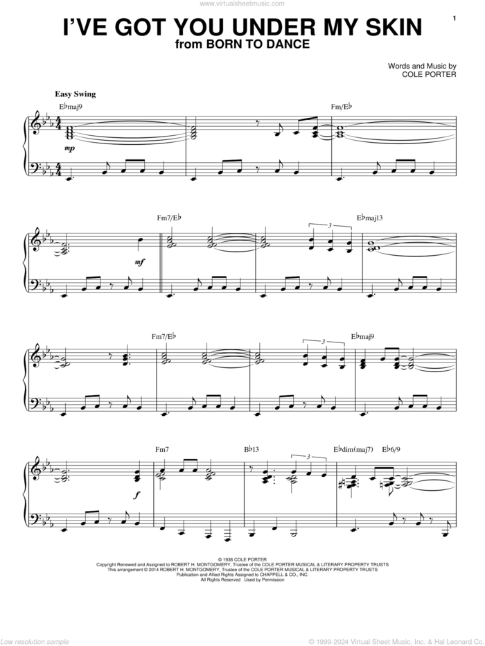 I've Got You Under My Skin [Jazz version] (arr. Brent Edstrom) sheet music for piano solo by Cole Porter, intermediate skill level