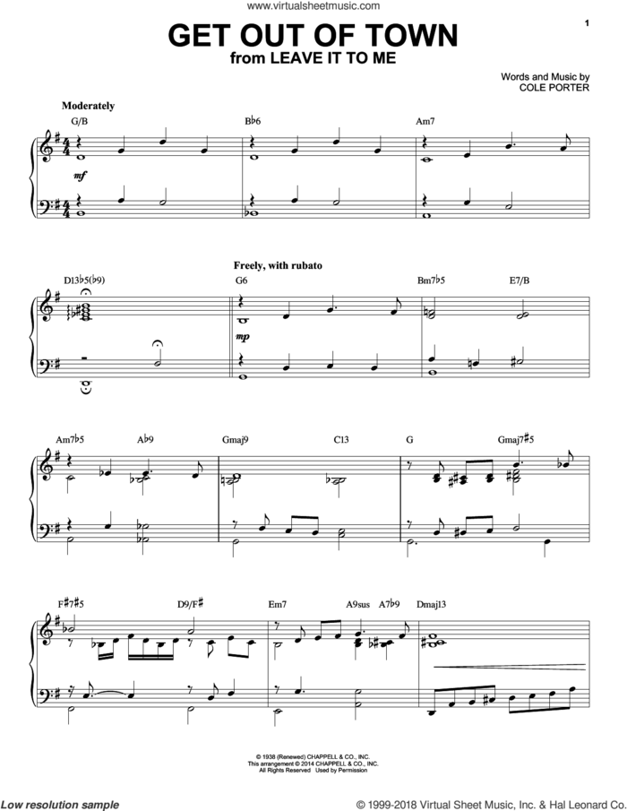 Get Out Of Town [Jazz version] (arr. Brent Edstrom) sheet music for piano solo by Cole Porter, intermediate skill level