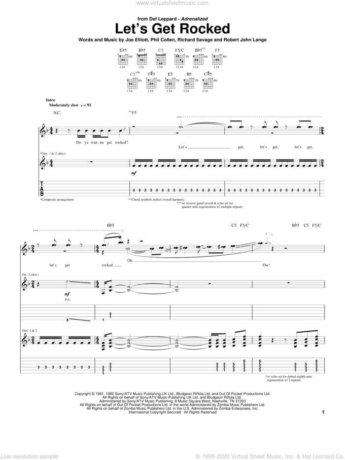 Let's Get Rocked sheet music for guitar (tablature) by Def Leppard, Joe Elliott, Phil Collen, Richard Savage and Robert John Lange, intermediate skill level