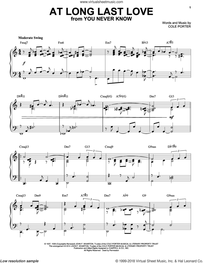 At Long Last Love [Jazz version] (arr. Brent Edstrom) sheet music for piano solo by Cole Porter and Frank Sinatra, intermediate skill level