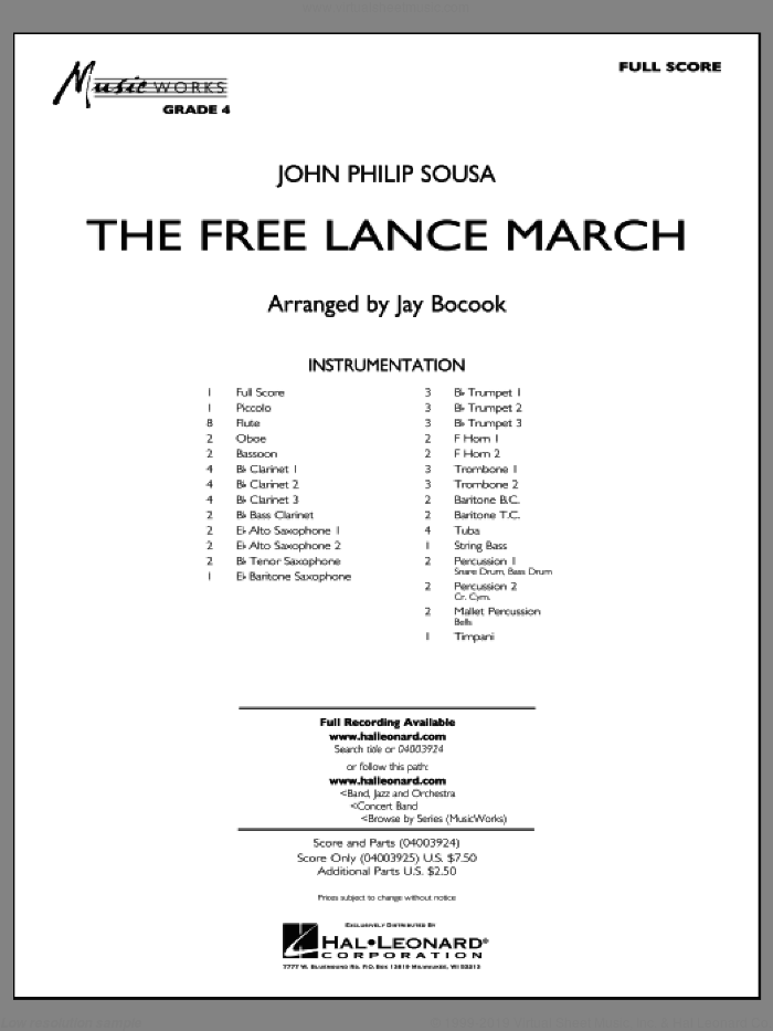 The Free Lance March (COMPLETE) sheet music for concert band by Jay Bocook and John Philip Sousa, intermediate skill level