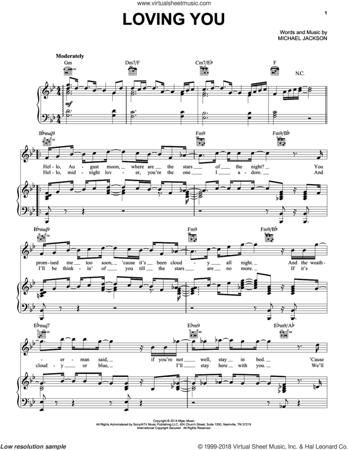 Loving You sheet music for voice, piano or guitar by Michael Jackson, intermediate skill level