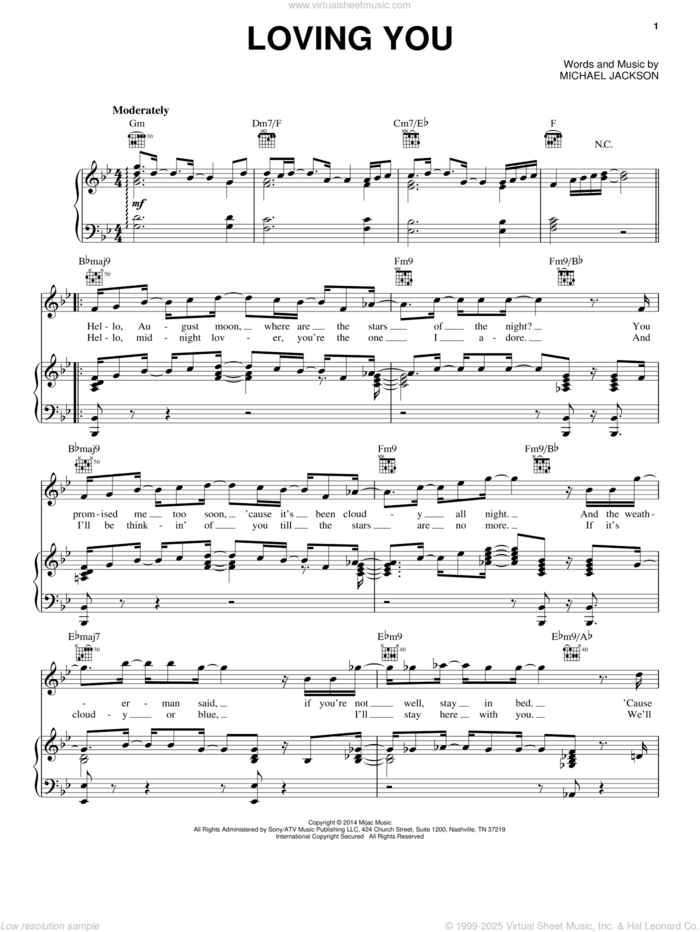 Loving You sheet music for voice, piano or guitar by Michael Jackson, intermediate skill level