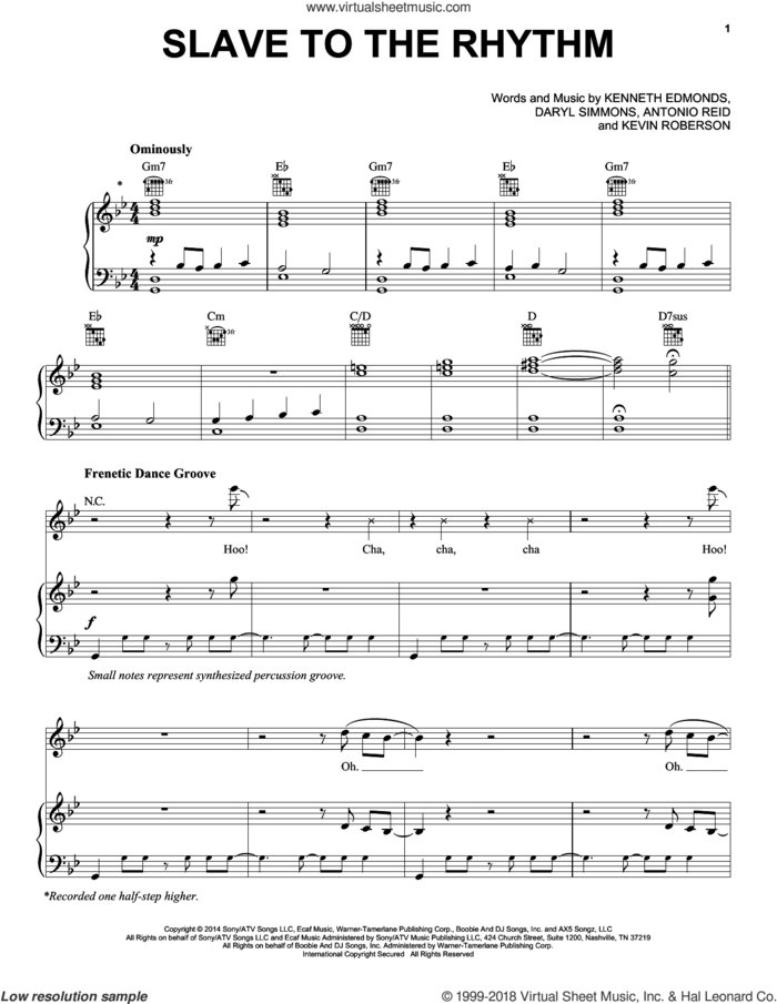 Slave To The Rhythm sheet music for voice, piano or guitar by Michael Jackson, Antonio Reid, Daryl Simmons, Kenneth Edmonds and Kevin Roberson, intermediate skill level
