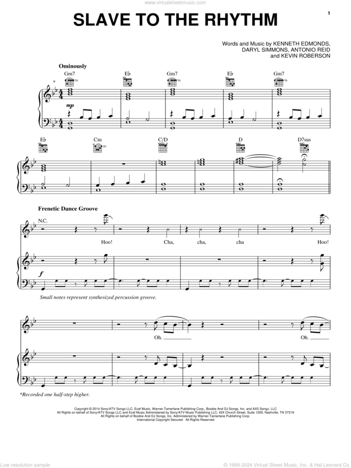 Slave To The Rhythm sheet music for voice, piano or guitar by Michael Jackson, Antonio Reid, Daryl Simmons, Kenneth Edmonds and Kevin Roberson, intermediate skill level