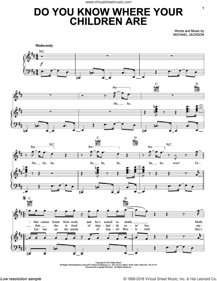 Do You Know Where Your Children Are sheet music for voice, piano or guitar by Michael Jackson, intermediate skill level