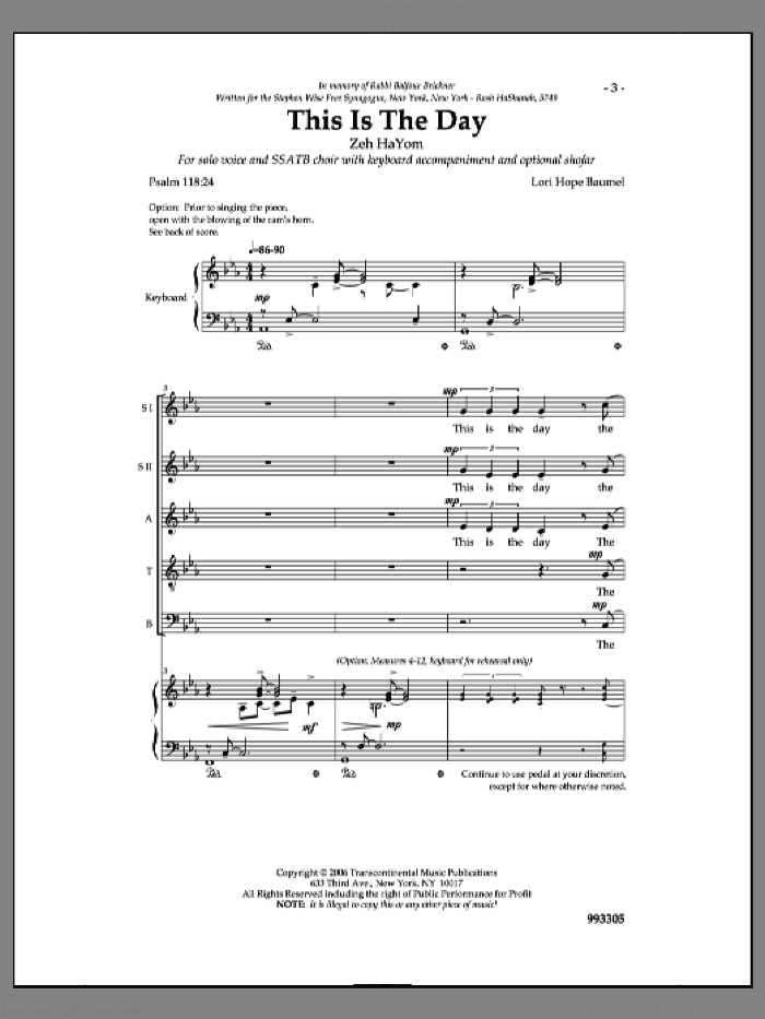 This Is the Day sheet music for choir (SSATB) by Lori Hope Baumel, intermediate skill level