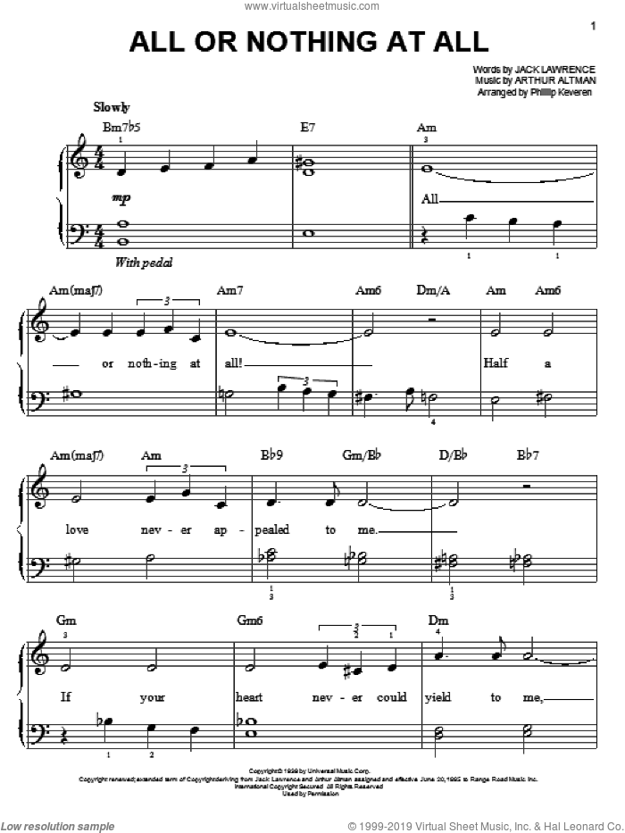 All Or Nothing At All (arr. Phillip Keveren) sheet music for piano solo by Frank Sinatra, Phillip Keveren, Arthur Altman and Jack Lawrence, easy skill level