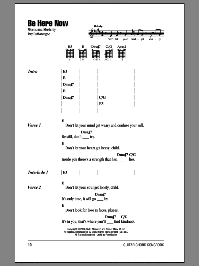 Be Here Now sheet music for guitar (chords) by Ray LaMontagne, intermediate skill level