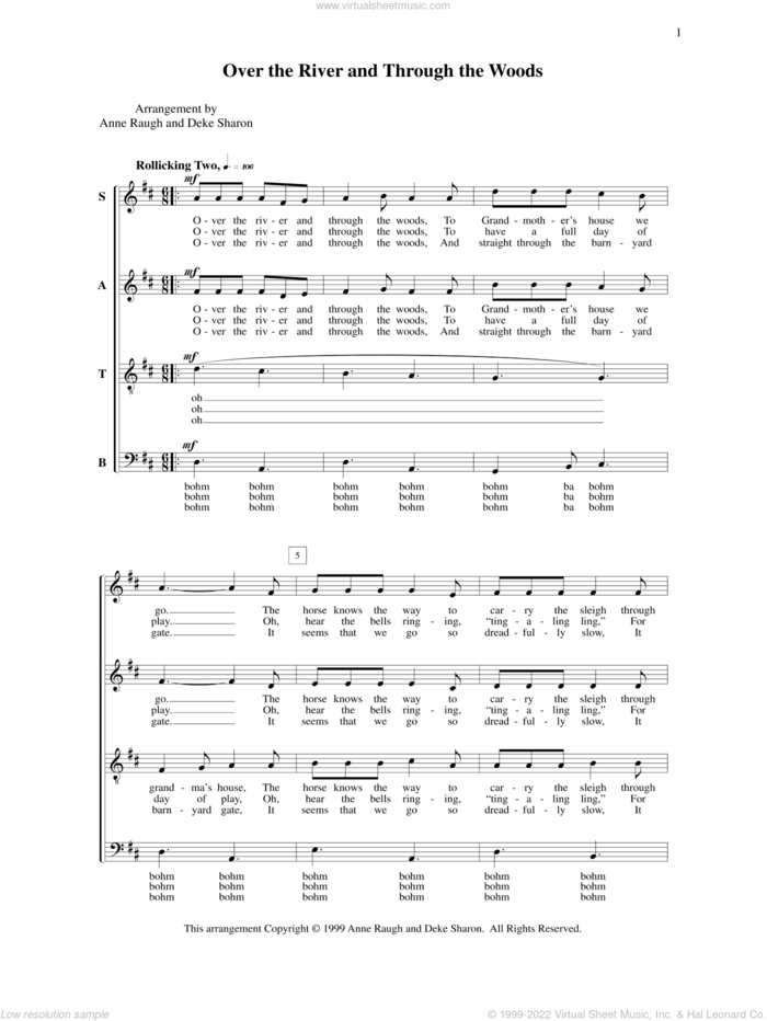 Over the River and Through the Woods sheet music for choir (SATB: soprano, alto, tenor, bass) by Deke Sharon and Anne Raugh, intermediate skill level