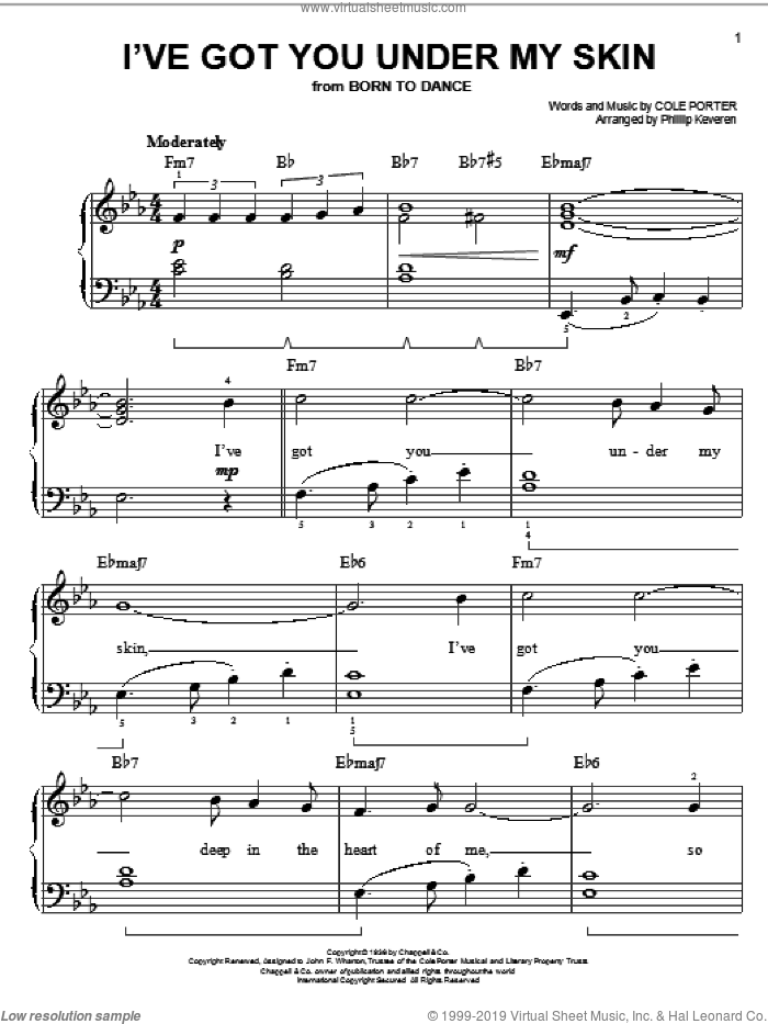 I've Got You Under My Skin (arr. Phillip Keveren) sheet music for piano solo by Cole Porter, Phillip Keveren and Frank Sinatra, easy skill level