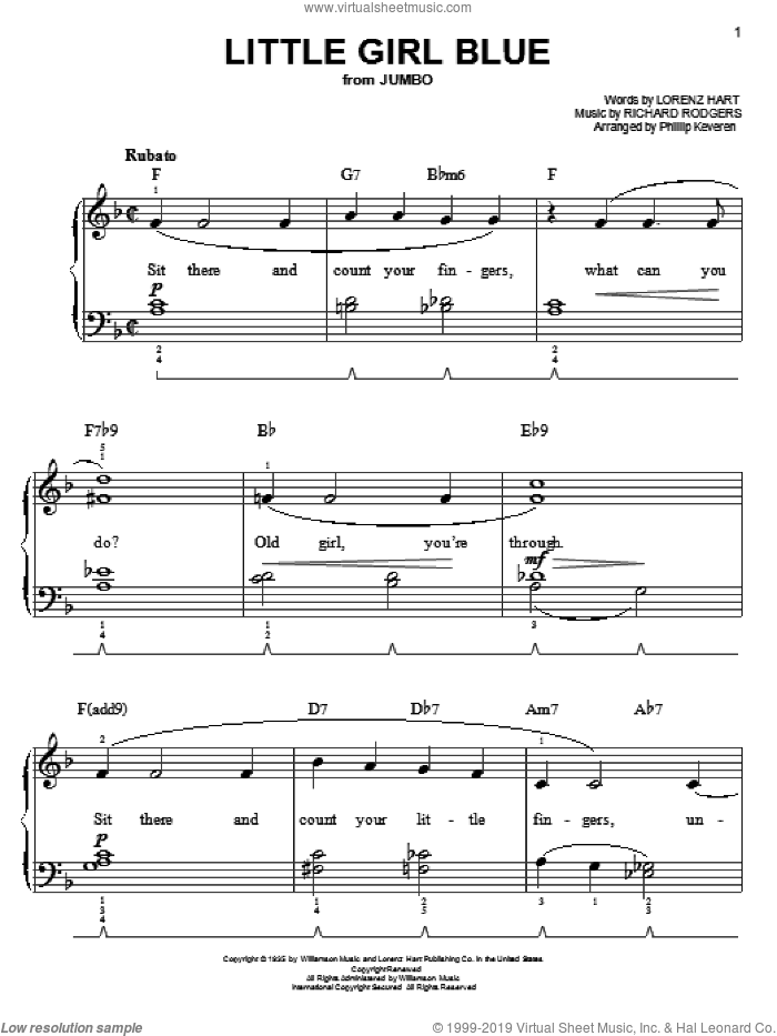 Little Girl Blue (arr. Phillip Keveren), (easy) sheet music for piano solo by Rodgers & Hart, Phillip Keveren, Lorenz Hart and Richard Rodgers, easy skill level