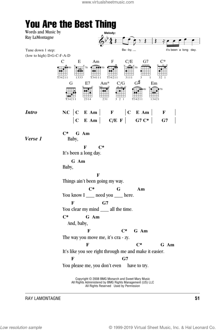 You Are The Best Thing sheet music for guitar (chords) by Ray LaMontagne, intermediate skill level