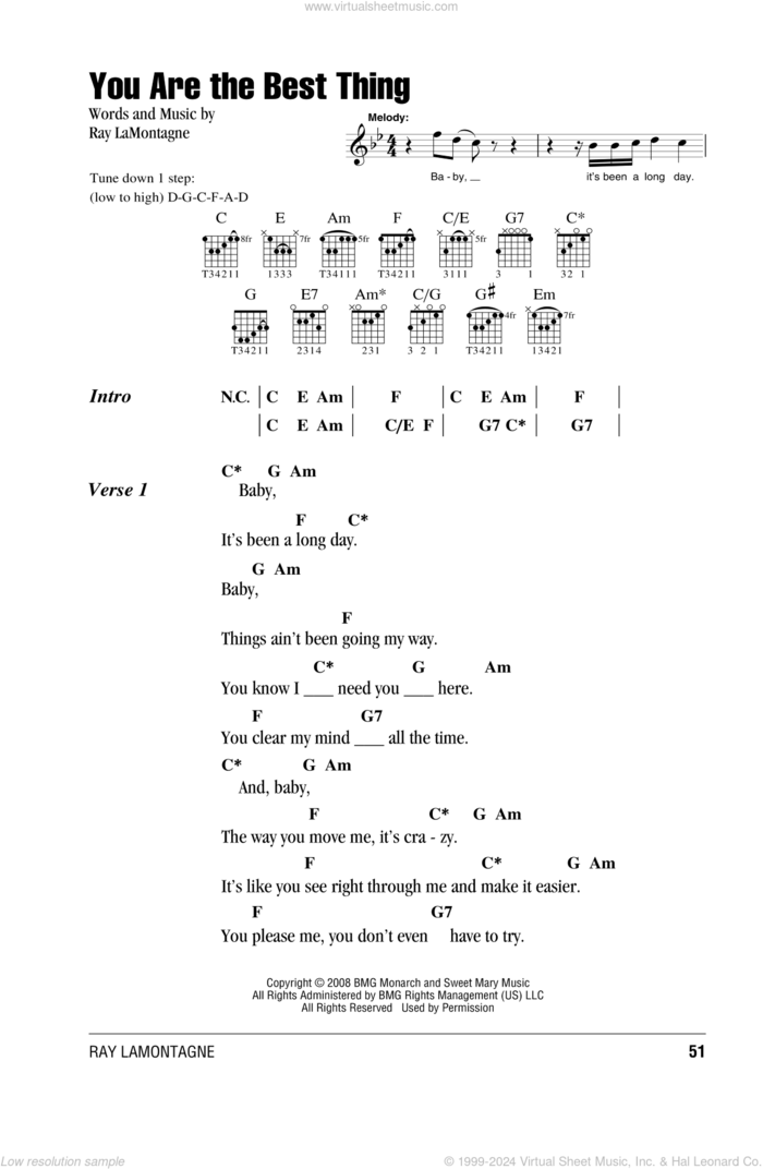 You Are The Best Thing sheet music for guitar (chords) by Ray LaMontagne, intermediate skill level